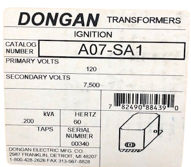 Dongan AO7SA1, Ignition Transformer, 7500 V