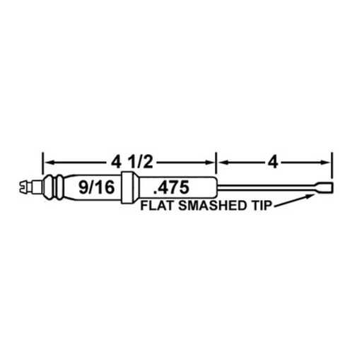 Technical drawing of a flat smashed tip with measurements on a white background