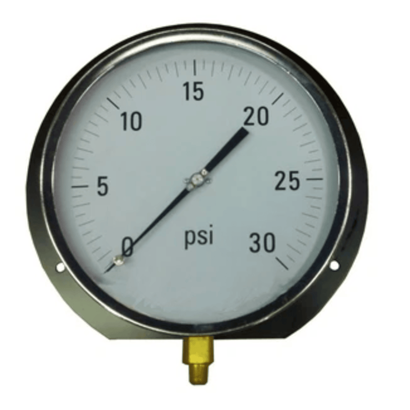 Pressure Gauge PSI 0-30 psi,8.5 In. FACE 1/4 NPT BTM - 1/4 In. NPT - FOR STEAM  - Crown