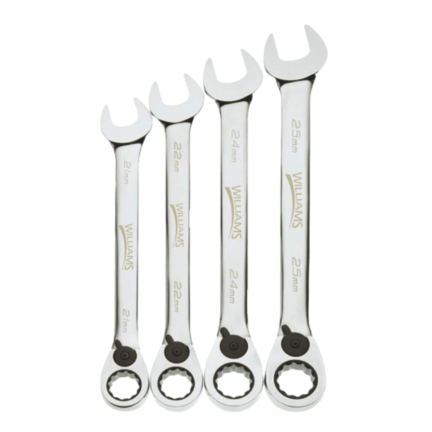 Williams MWS-4RC, 4 pc Metric Reversible Ratcheting Combination Wrench Set