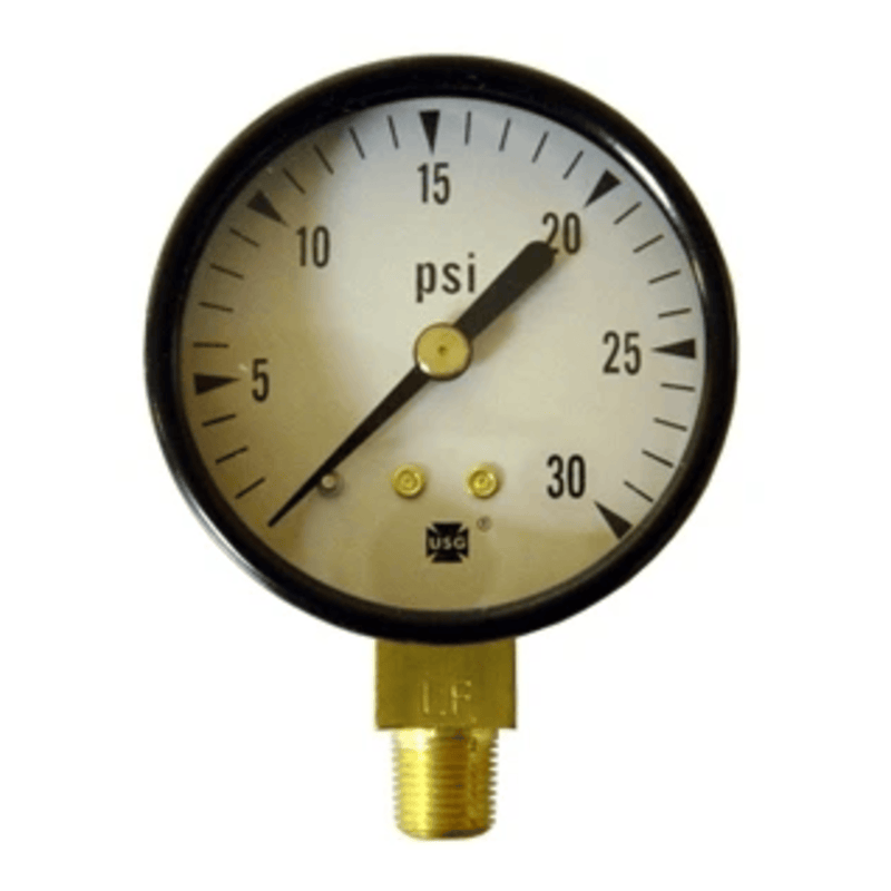 Pressure Gauge PSI  0-30 psi 2 In. FACE 1/8 BOTTOM MOUNT (Westwood WP-S100-128) - Crown