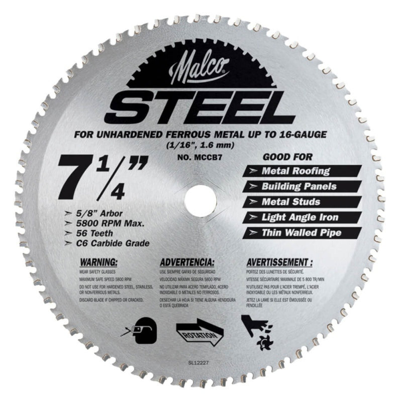 Circular Saw Blade, Metal, 7.25"  - Malco