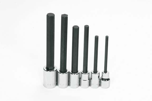 Socket Set on Rail and Clips 1/2" Drive -Point SAE Bit Long Hex Bit 6pc - Williams