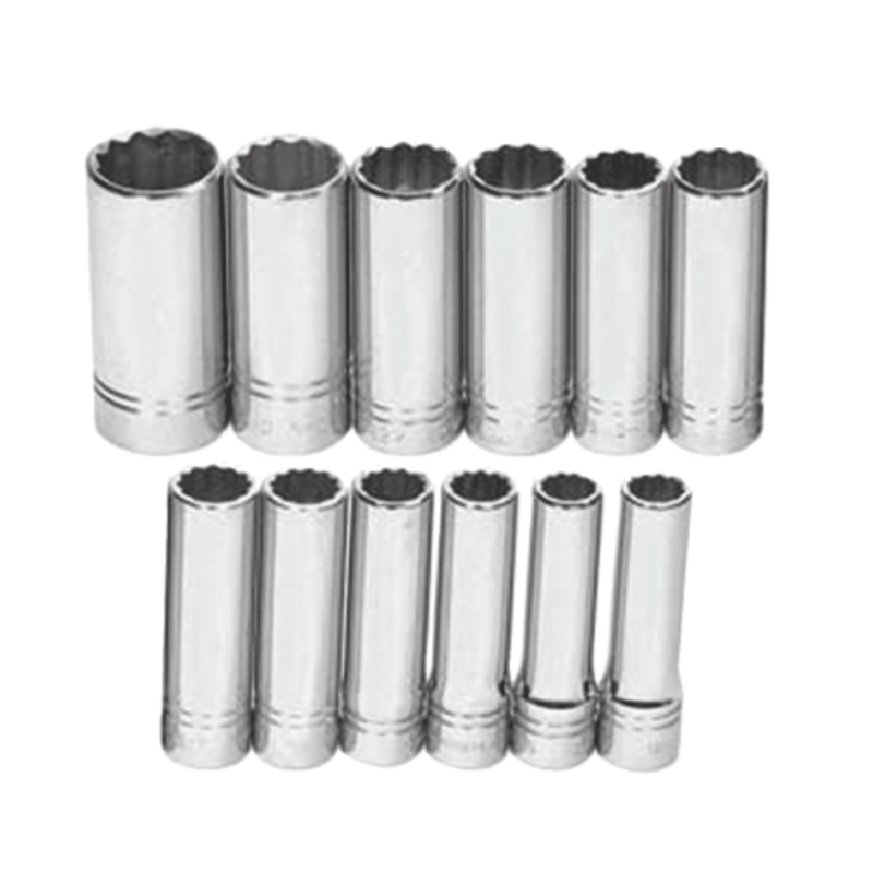 Socket Set on Rail and Clips 1/2" Drive 12-Point Metric Deep 12pc - Williams