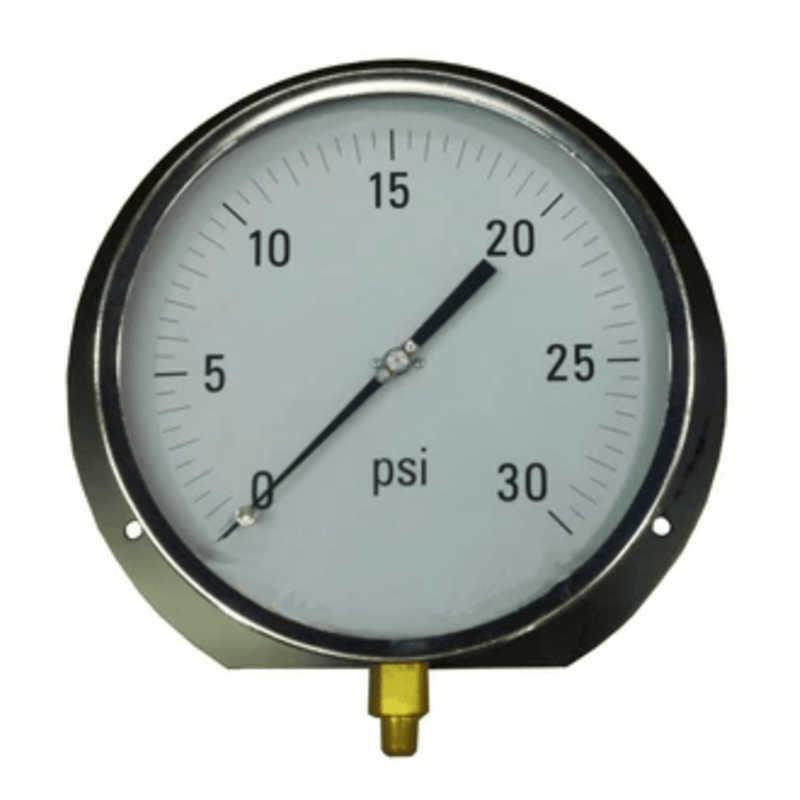 Pressure Gauge PSI 0-30 psi,4.5 In. FACE 1/4 NPT BTM - 1/4 In. NPT - FOR STEAM  - Crown