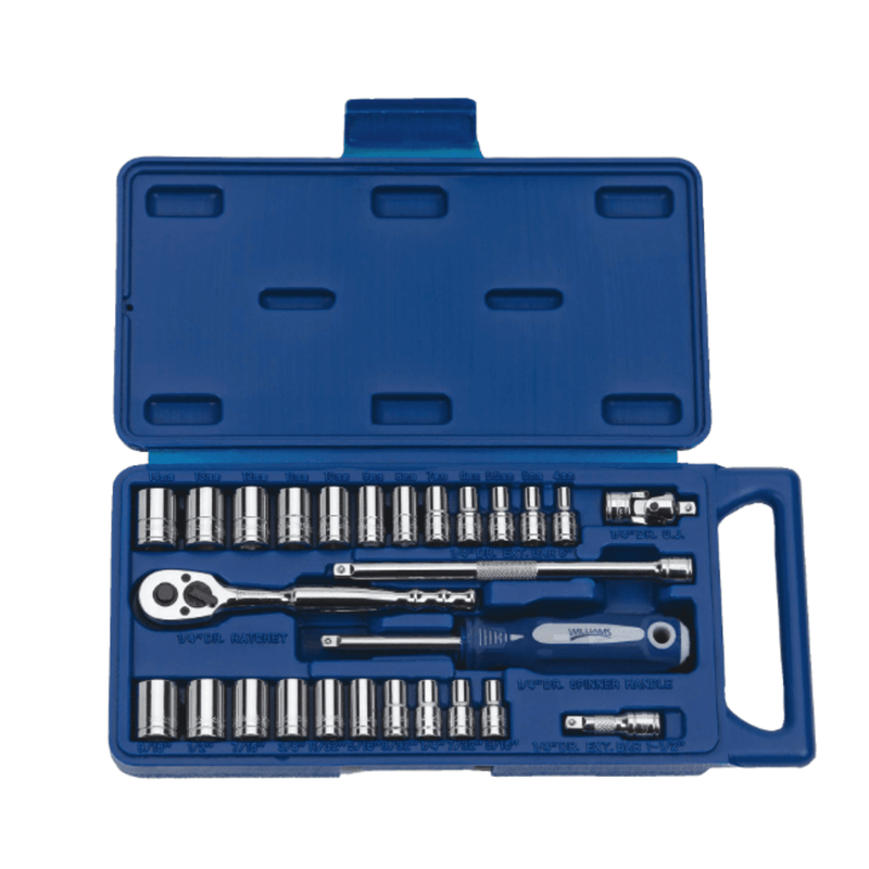 Socket and Drive Tool Set 1/4" Drive , SAE & Metric, 12 Point 27pc - Williams
