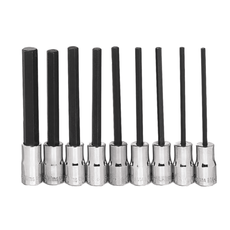 Socket Set on Rail and Clips 1/4" Drive -Point Metric Bit Long Hex Bit 9pc  - Williams