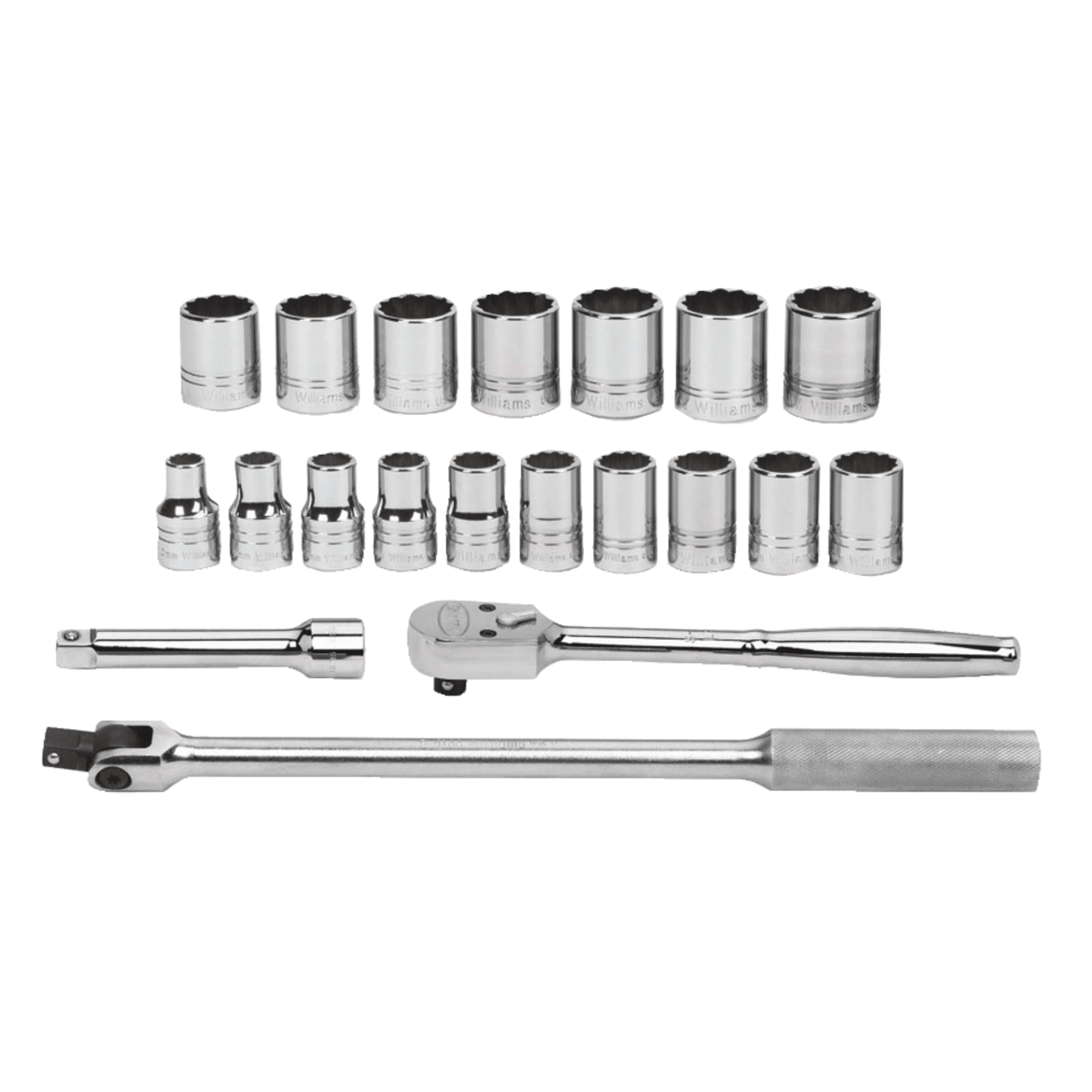 Williams MSS-20FTB, 20pc 1/2" Drive 12-Point Metric Socket in Metal Tool Box