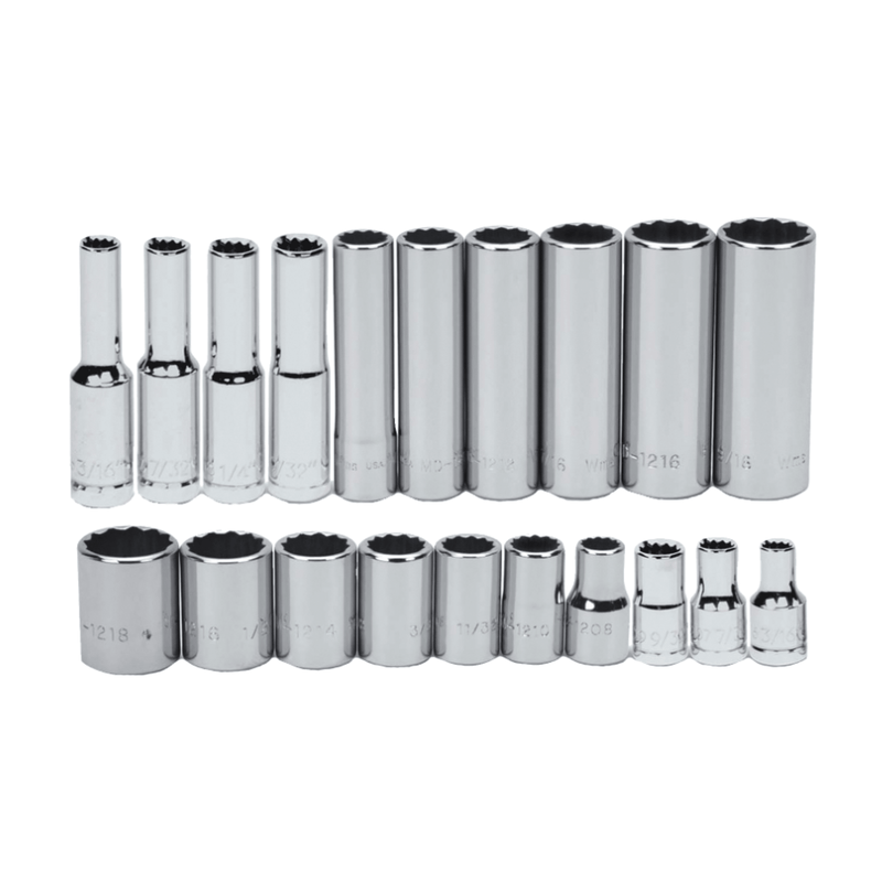 Sockets on Clip Rails 1/4" Drive, Shallow & Deep 20pc - Williams