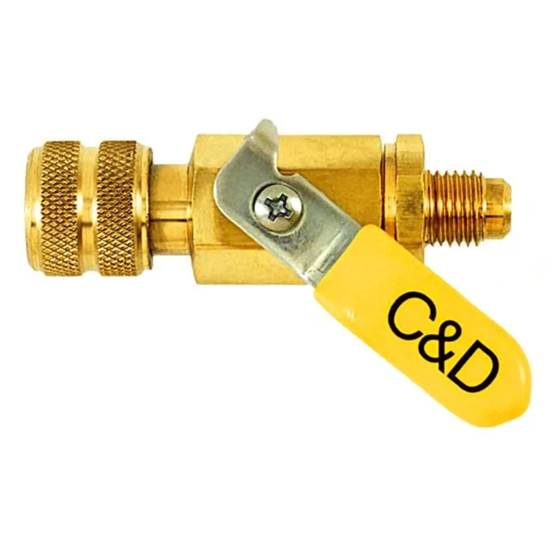 Robinet d'accès 1/4" F. évasé x 1/4" M. évasé droit à boisseau sphérique avec pointe de dépresseur 1 pièce - C&D