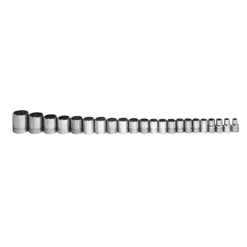 Socket Set on Rail and Clips 3/8" Drive 12-Point Metric Shallow 20 pc - Williams
