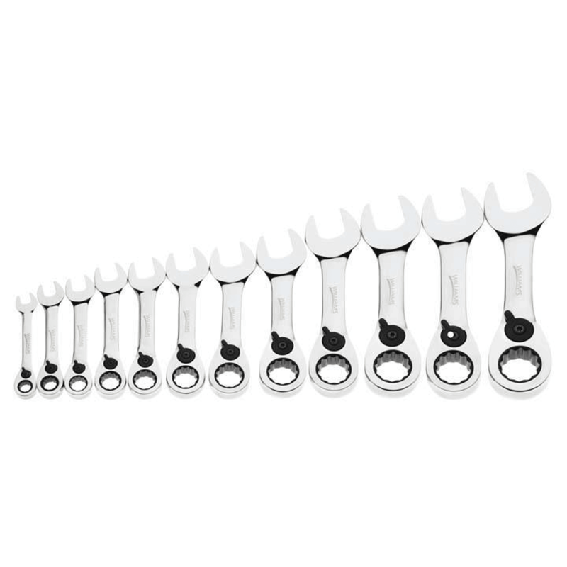 Combination Wrench Set Reversible Ratcheting  Metric Stubby 12pc - Williams
