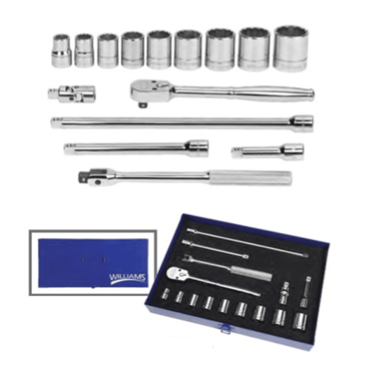 Williams WSB-15FTB, Socket and Drive Tool Set, 3/8" Drive 12-Point SAE Shallow, 15-piece