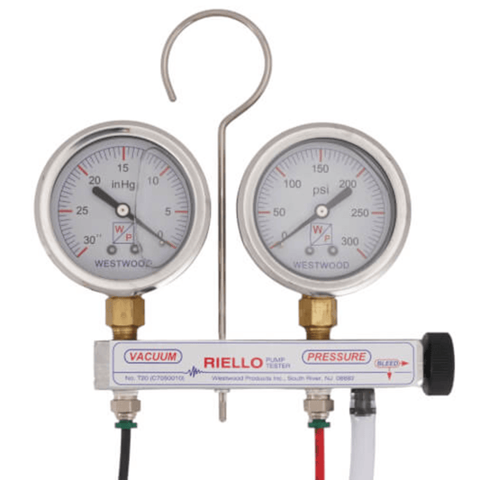 Westwood T20, RIELLO pump tester, liquid filled gauges, w/case