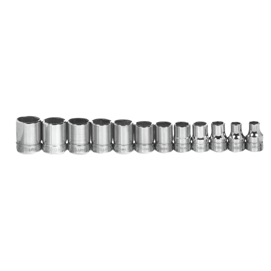 Williams MSB-12RC, 12pc 3/8" Drive 12-Point Metric Shallow Socket Set on Rail and Clips