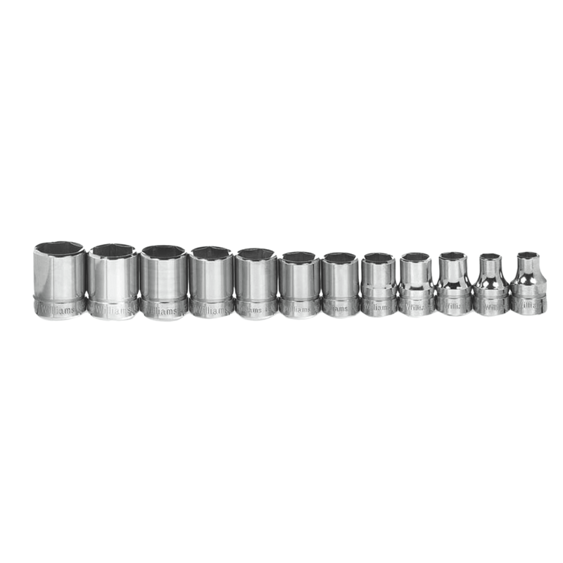Socket Set on Rail and Clips 3/8" Drive 12-Point Metric Shallow 12 pc - Williams
