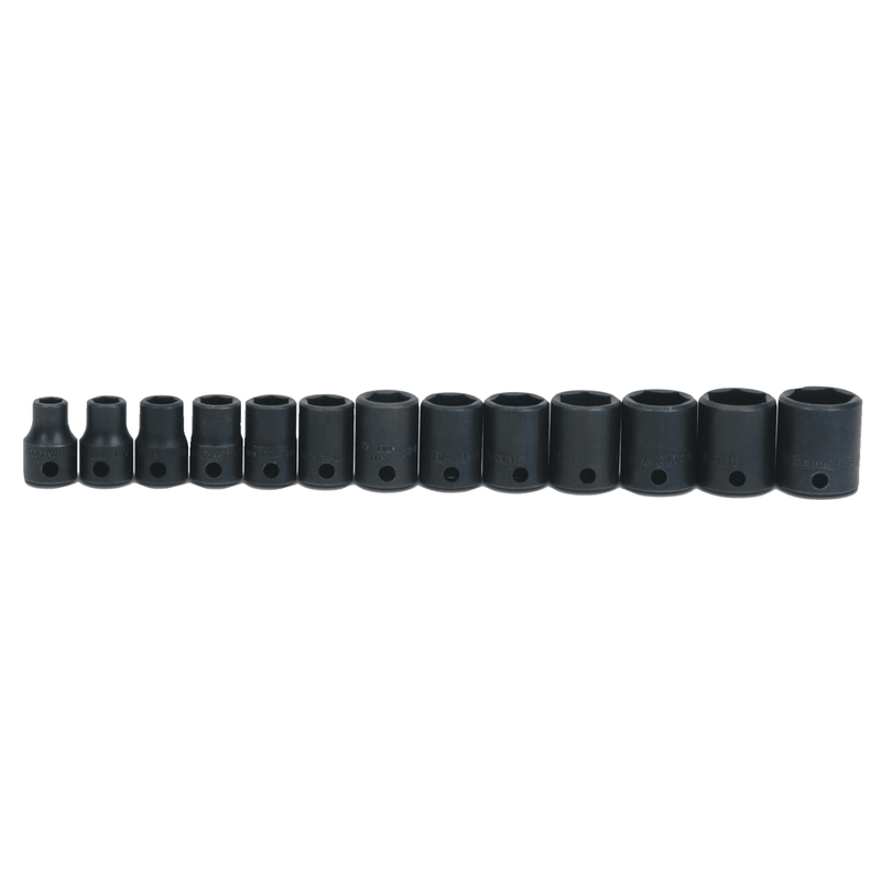 Socket Set on Rail and Clips 3/8" Drive 6-Point SAE Shallow 13pc - Williams