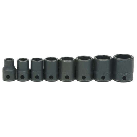 Williams WS-2-8, 8 pc 3/8" Drive 6-Point SAE Shallow Socket Set on Rail and Clips
