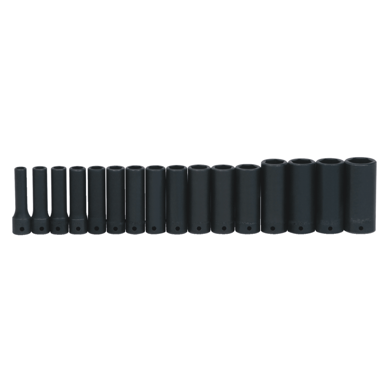 Socket Set on Rail and Clips 1/2" Drive 6-Point Metric Deep 16 pc - Williams