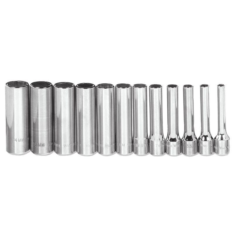 Socket on Rail and Clips 1/4" Drive 6-Point Metric Deep 12pc - Williams