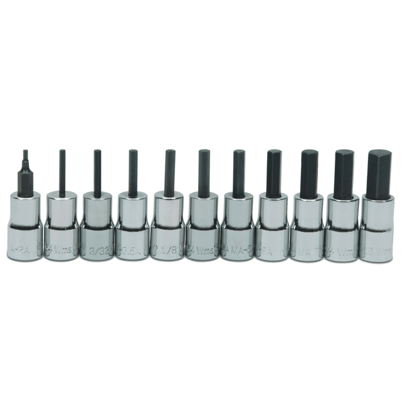 Socket Set on Rail and Clips 1/4" Drive SAE Bit Standard Hex Bit 11pc - Williams