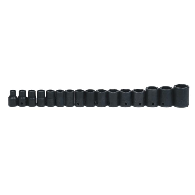 Shallow Impact Socket on Rail and Clips 1/2" Drive 6-Point Metric 16 pc - Williams