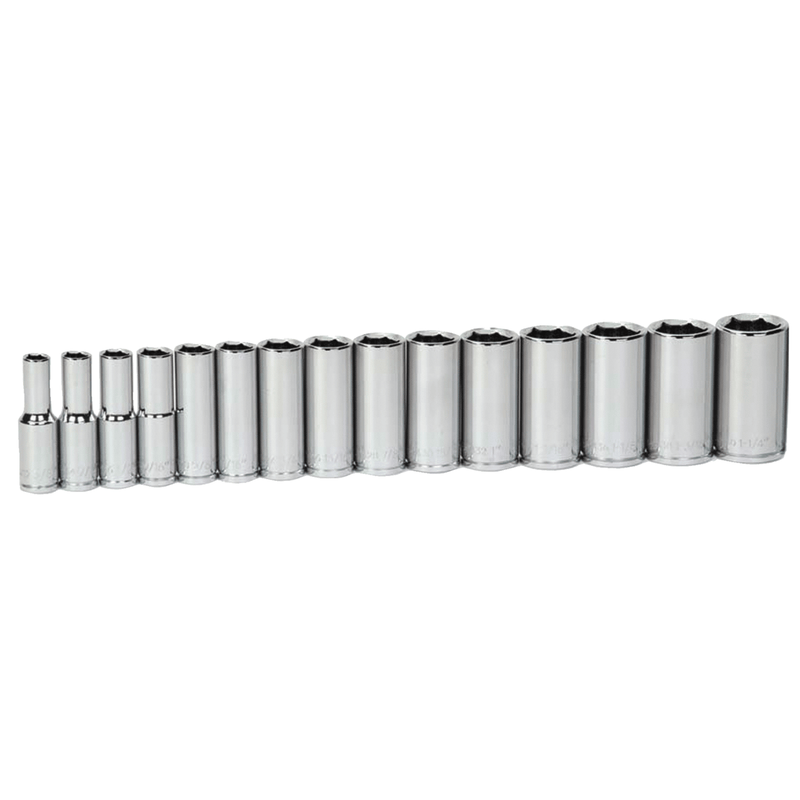Socket Set on Rail and Clips 1/2" Drive 6-Point Metric Deep 16pc  - Williams