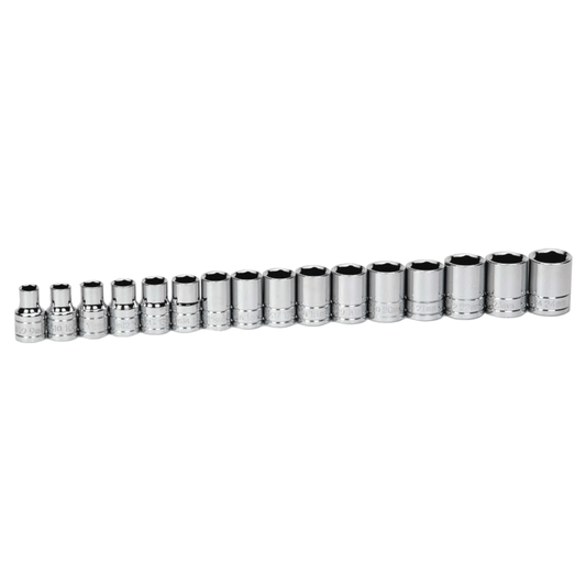 Williams 32943, 16pc 1/2" Drive 6-Point Metric Shallow Socket Set on Rail and Clips