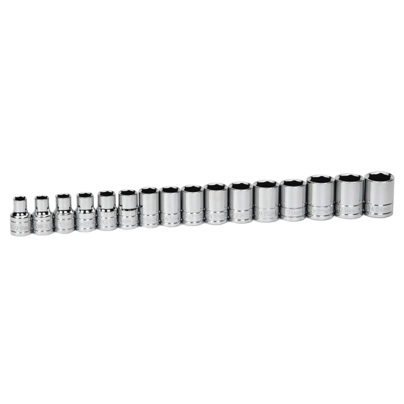 Socket Set on Rail and Clips 1/2" Drive 6-Point Metric Shallow 16pc  - Williams