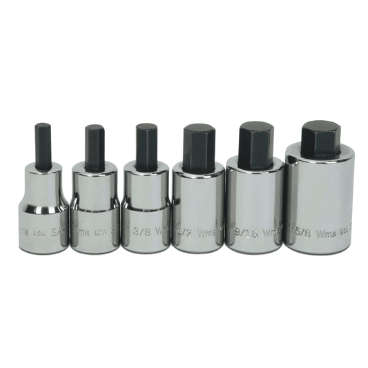 Williams WSSS-6RC, 6pc 1/2" Drive -Point Bit Standard Hex Bit Socket Set on Rail and Clips