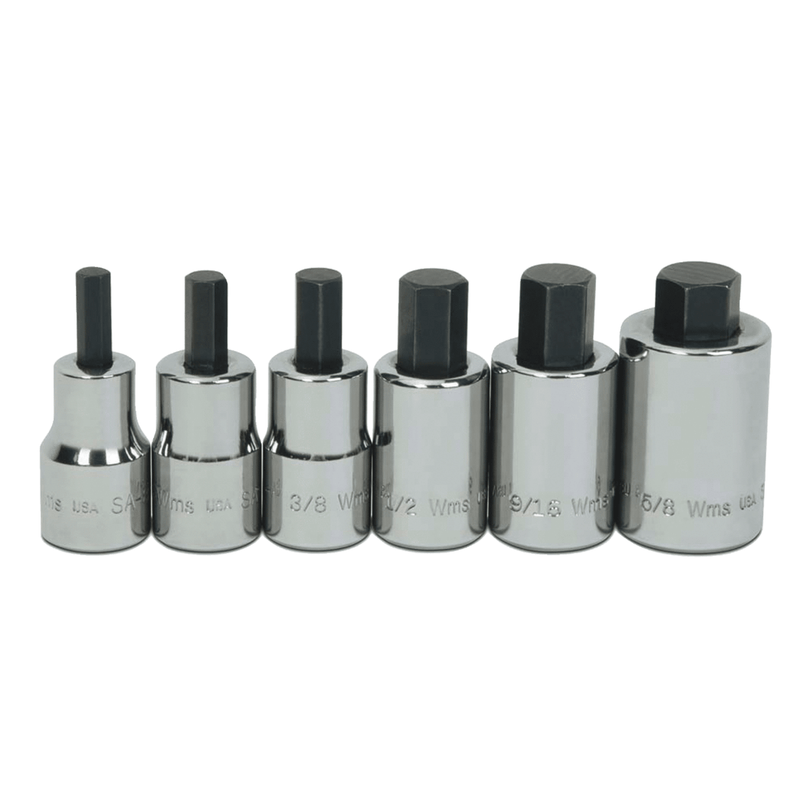 Socket Set on Rail and Clips 1/2" Drive -Point Bit Standard Hex Bit 6pc - Williams