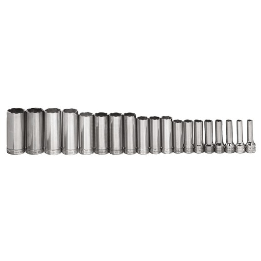 Williams MSBD-19HRC, 19 pc 3/8" Drive 6-Point Metric Deep Socket on Rail and Clips