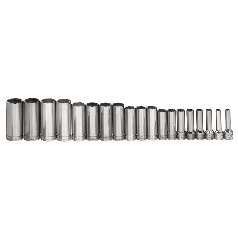 Socket on Rail and Clips 3/8" Drive 6-Point Metric Deep 19 pc - Williams