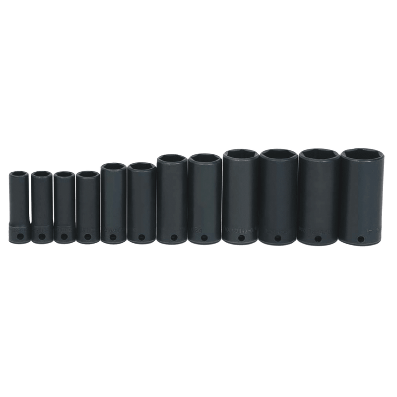 Socket Set on Rail and Clips 3/8" Drive 6-Point SAE Deep 12pc - Williams