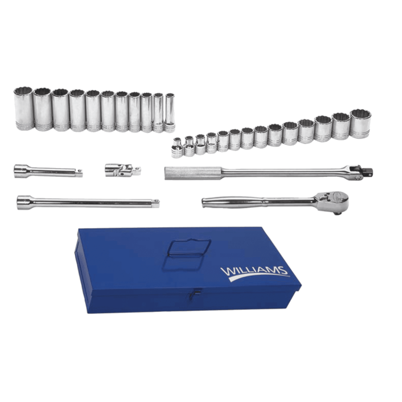 Socket and Drive Tool Set 30 pc 1/2" Drive 12-Point SAE Shallow and Deep - Williams