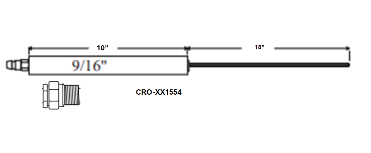 Technical drawing of a cylindrical component with dimensions and specifications on a white background