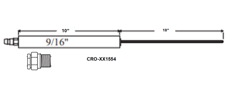 Technical drawing of a cylindrical component with dimensions and specifications on a white background