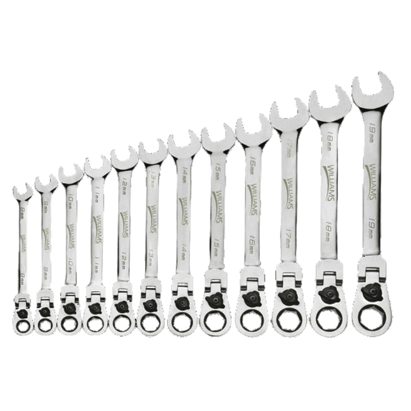 Combination Wrench 12-Point Metric Flex-Head Reversible Ratcheting 12 pc - Williams