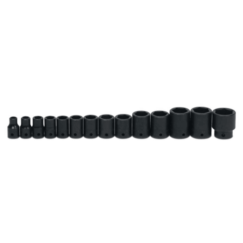 Standard Impact Socket Set 1/2" Drive , 6 Point, SAE 14pc - Williams