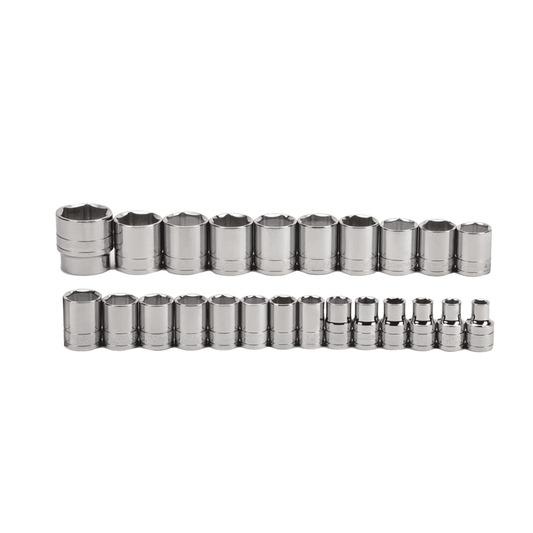 Williams JHW32941, 24 pc 1/2" Drive 6-Point Metric Shallow Socket Set on Rail and Clips