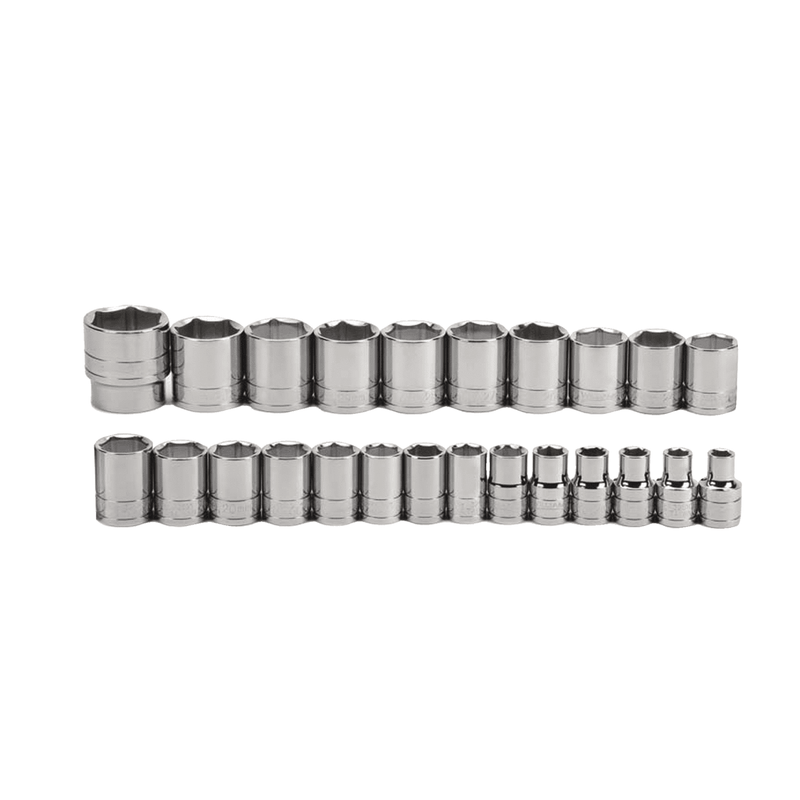 Socket Set on Rail and Clips 1/2" Drive 6-Point Metric Shallow  24 pc - Williams