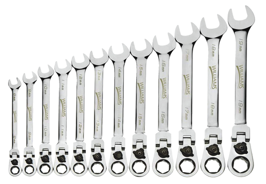 Williams MWS-12RCF, 12pc 12-Point Metric Flex-Head Reversible Ratcheting Combination Wrench