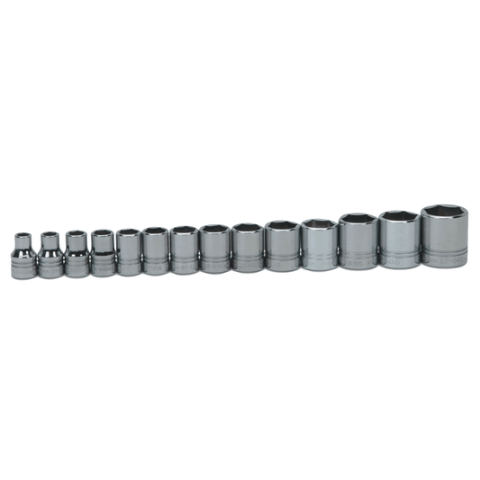 Williams WSS-14HRC, 14 pc 1/2" Drive 6-Point SAE Shallow Socket Set on Rail and Clips