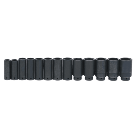 Williams WS-1419RC, 19 pc 1/2" Drive 6-Point SAE Deep Impact Socket Set on Rail and Clips