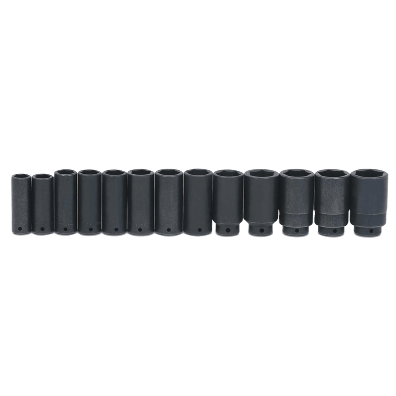 Socket Set on Rail and Clips 1/2" Drive 6-Point SAE Deep Impact 19 pc - Williams