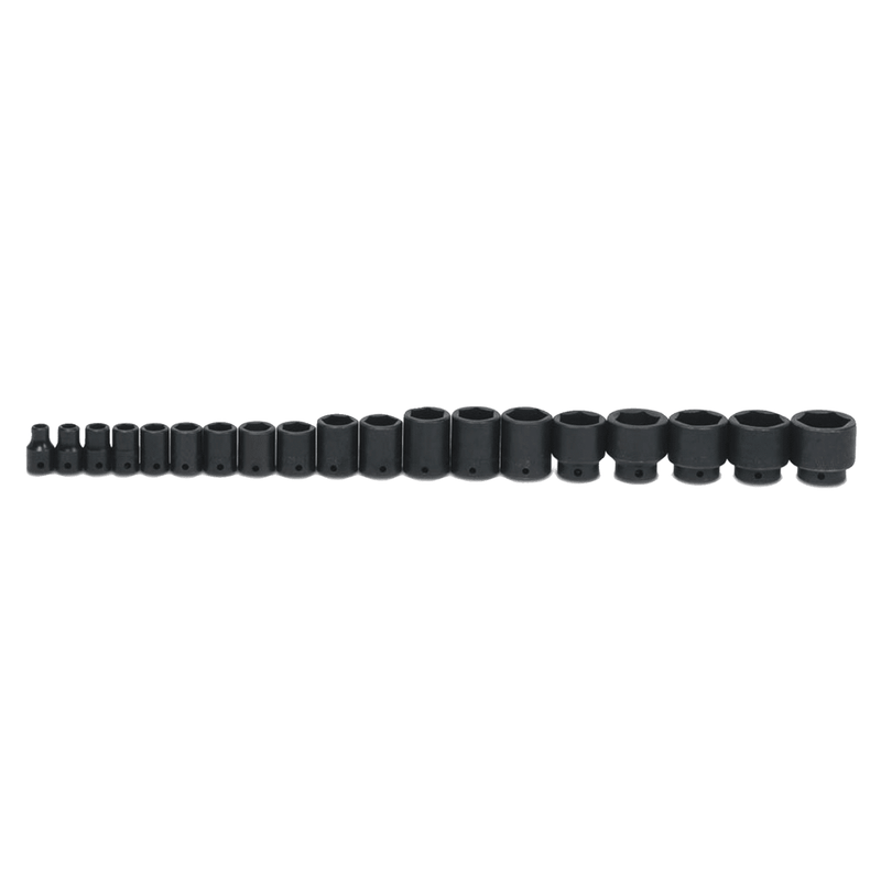 Socket Set on Rail and Clips 1/2" Drive 6-Point SAE Shallow 19 pc - Williams
