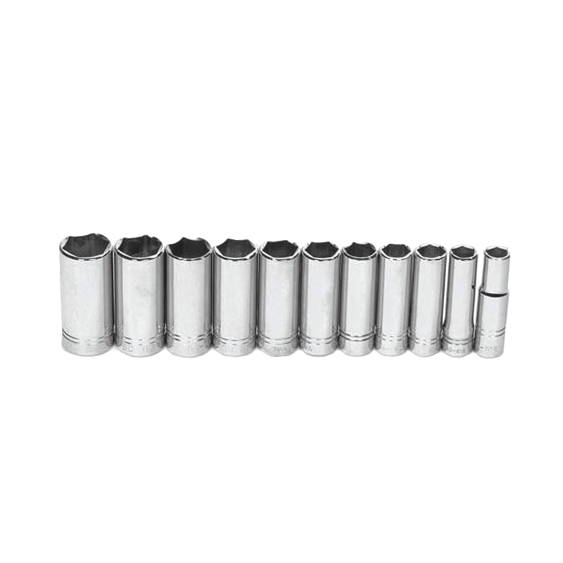 Socket Set on Rail and Clips 1/2" Drive 6-Point SAE Deep 11pc - Williams