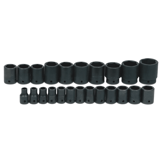 Williams MS-4-23RC, 23 pc 1/2" Drive 6-Point Metric Shallow Impact Socket on Rail and Clips