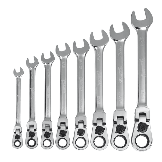 Williams WS1168RCF, 8pc 12-Point SAE Flex-Head Reversible Ratcheting Combination Wrench