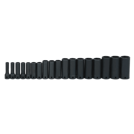 JHWMS-12-18H - Williams - 18 pc 3/8" Drive 6-Point Metric Deep Socket Set on Rail and Clips